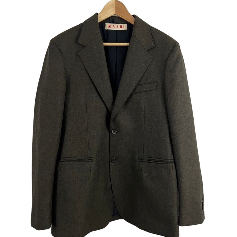 Marni Brown Two Button Notched Collar Wool Blazer Sports Jacket Size 52 US 42